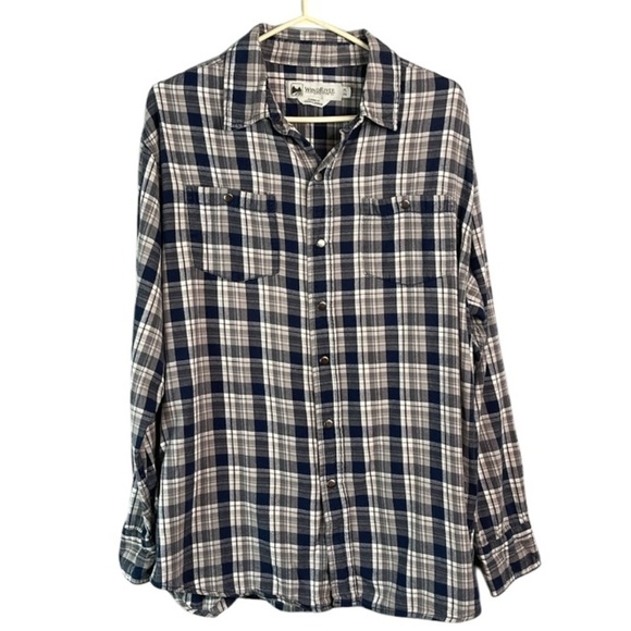 Wind River Mens Plaid Brushed Cotton Snap Shirt Blues Greys Classic Fit Size XL - Picture 2 of 12